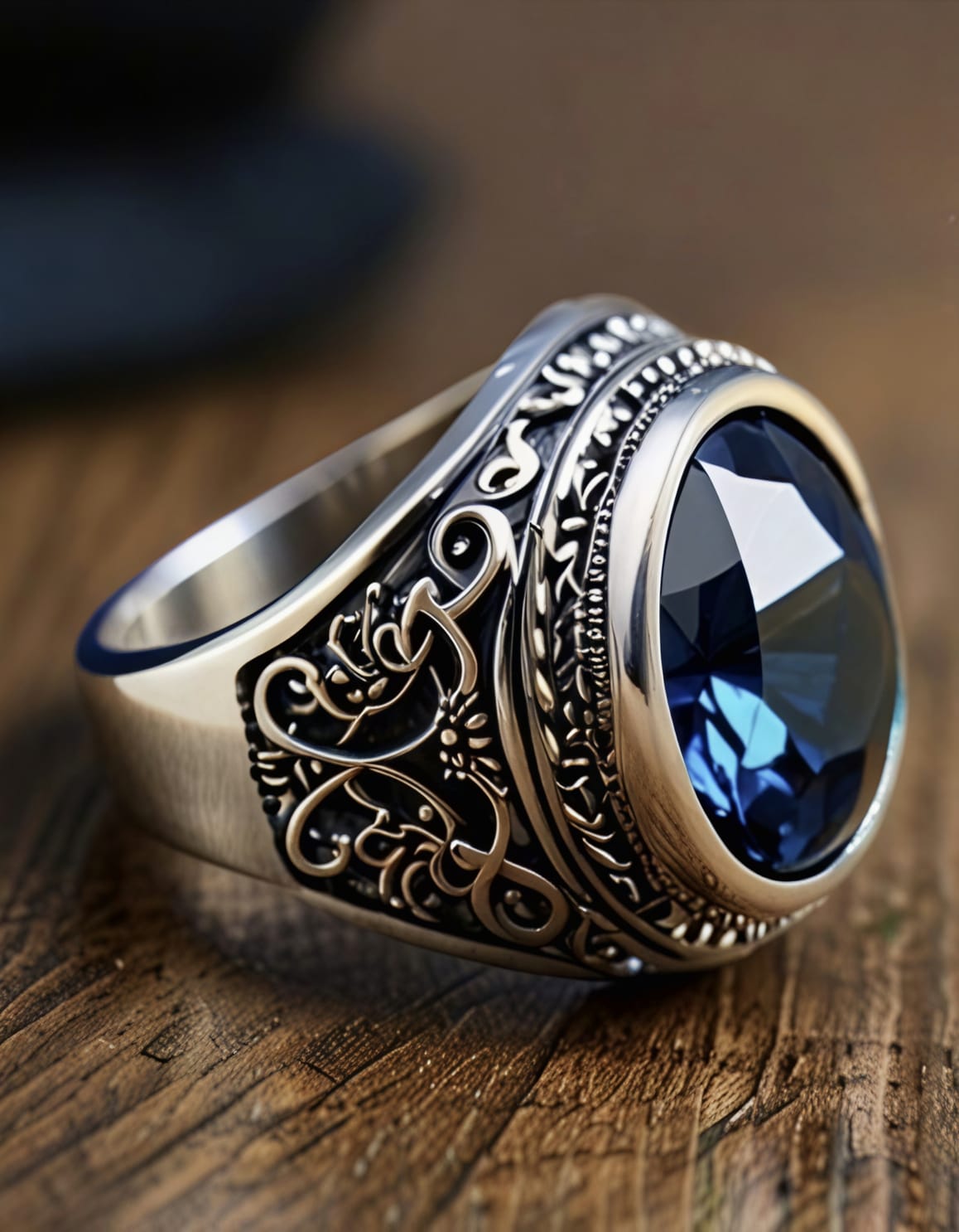 Sapphire Filigree Signet Ring