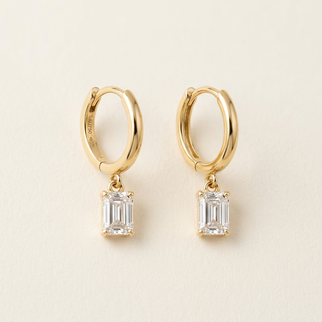 Emerald Charm Hoops